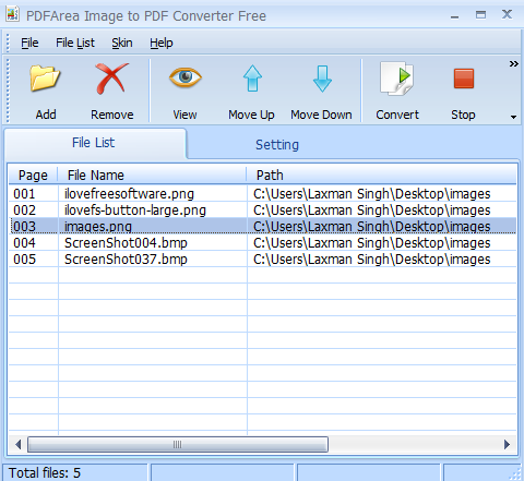 PDFArea Image to PDF Converter Free- interface