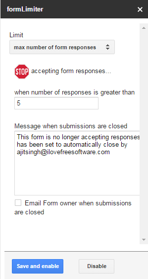 Set Responses Limit