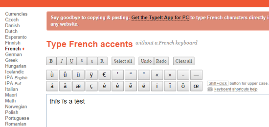 TypeIt- free website to type foreign accents and other special symbols
