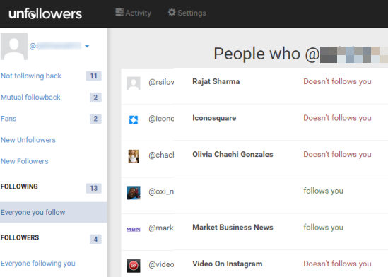 Unfollowers.com- manage your Twitter, Instagram followers and following