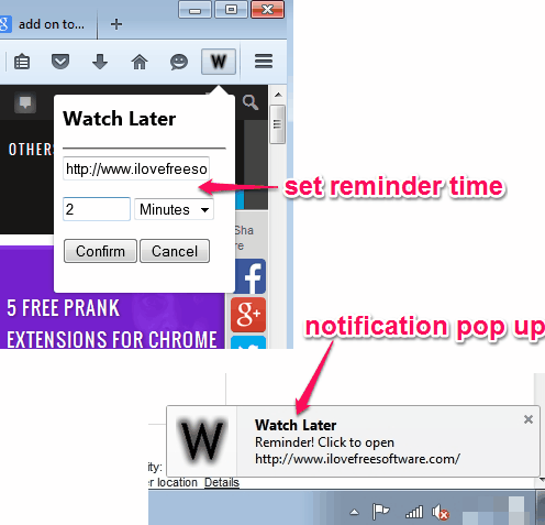 Watch Later- Firefox plugin to set reminder to visit webpages