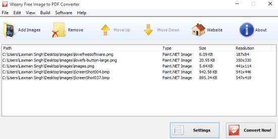 Weeny Free Image to PDF Converter- interface