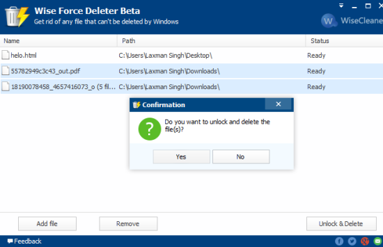 Wise Force Deleter- delete locked files