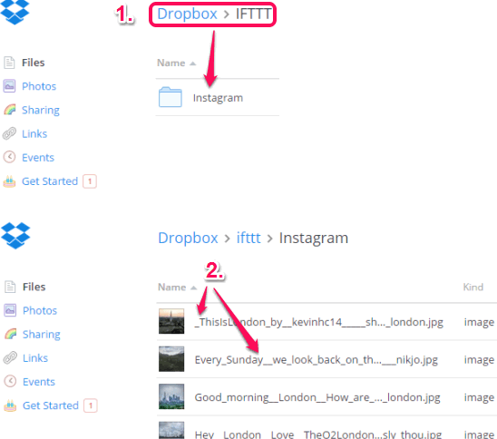 access Instagram folder present in IFTTT folder to access saved photos