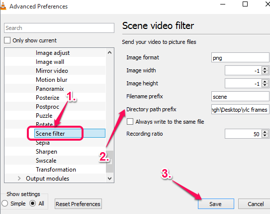 access Scene filter option and adjust settings