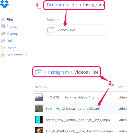 access videos stored in Videos I Like folder in Dropbox