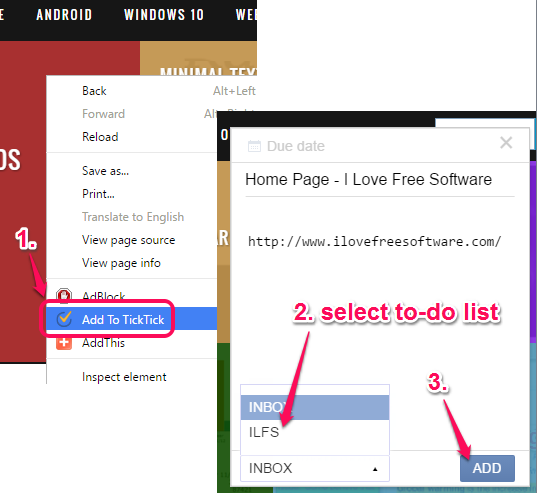 add a webpage, text, or link to to-dos using right-click context menu option