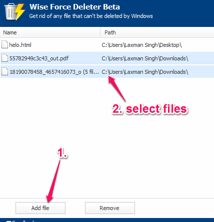 add files on its interface and select files for deleting