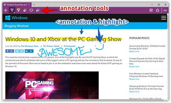 annotation and highlight in ms edge