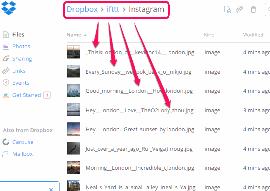 automatically download a photo liked on Instagram to Dropbox