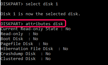 check attributes of disk