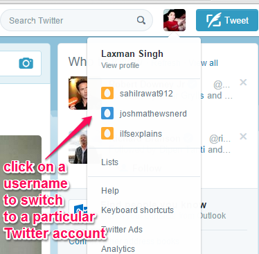 click on a username to switch to a particular Twitter account