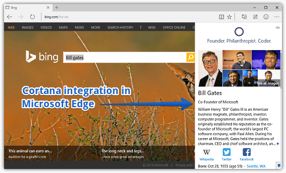 cortana in ms edge