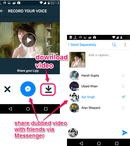 download dubbed video or share it with friends on Facebook Messenger