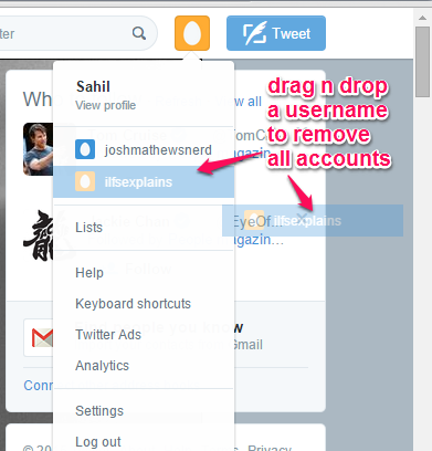 drag n drop a username to remove all Twitter accounts from the list