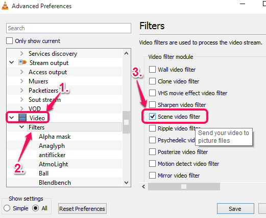 enable Scene video filter option