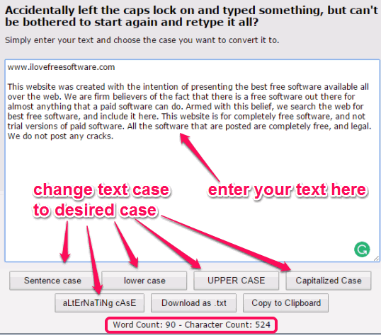 enter text and change text case to a particular case