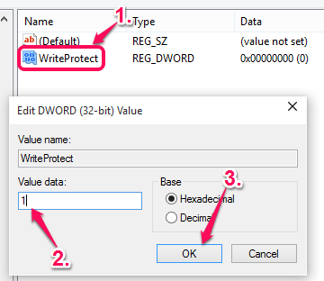 execute WriteProtect data and set value data to 1