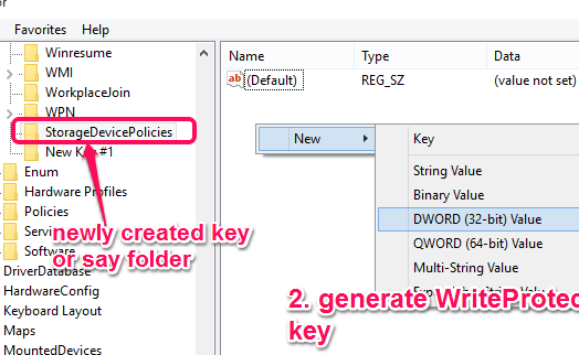 generate WriteProtect key under StorageDevicePolicies folder