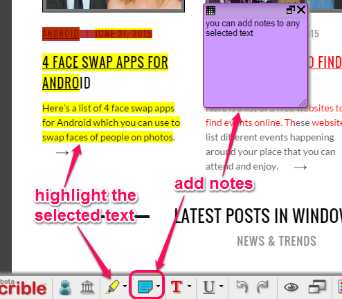 highlight a text and add notes