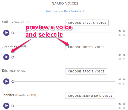 preview and select a voice