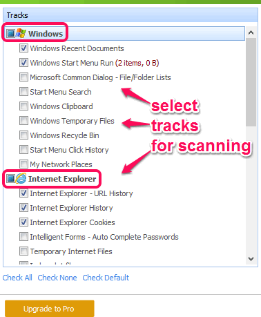select tracks for scanning