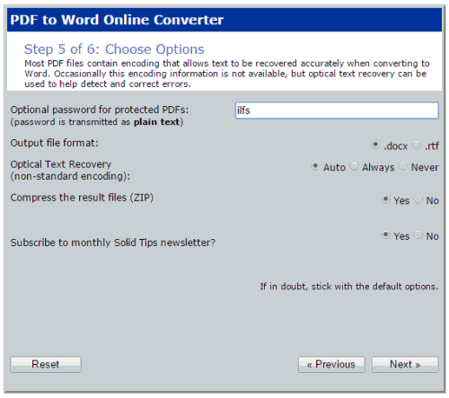 set output options