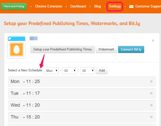 set predefined publishing times for all days of a week for connected accounts