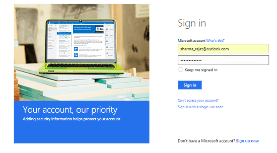 sign in to microsoft account