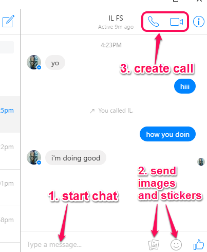 start chat, send stickers, and create call