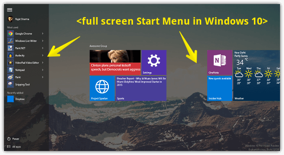 start menu full screen