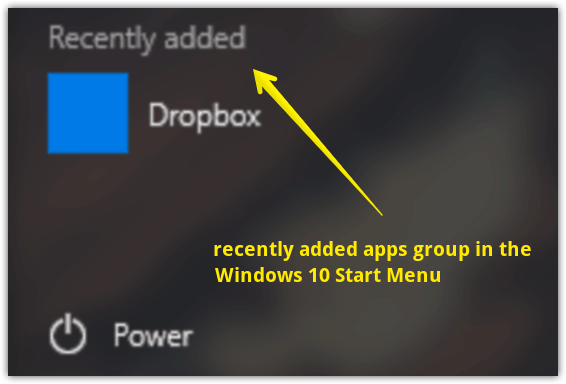 start menu recently added apps