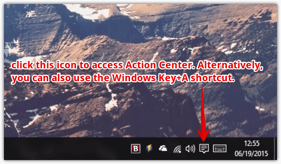windows 10 access action center