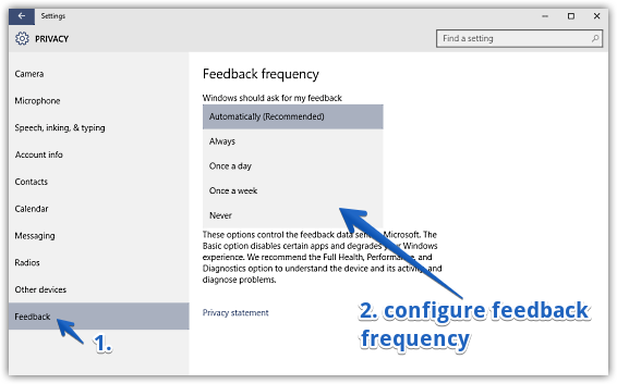 windows 10 change feedback frequency