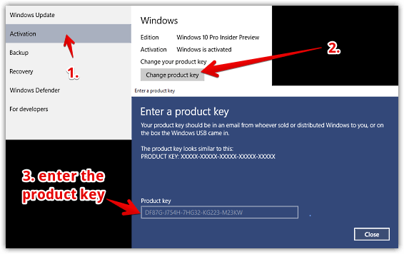 windows 10 change product key