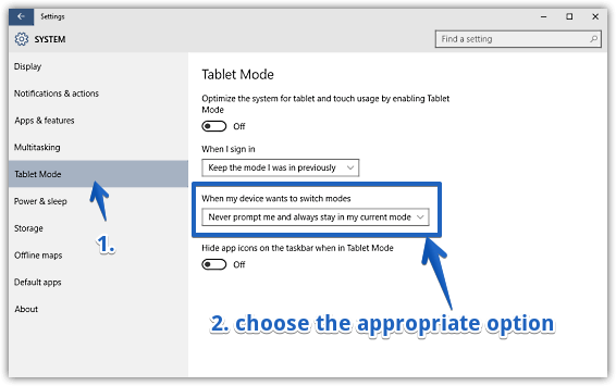 windows 10 disable automatic switching to tablet mode