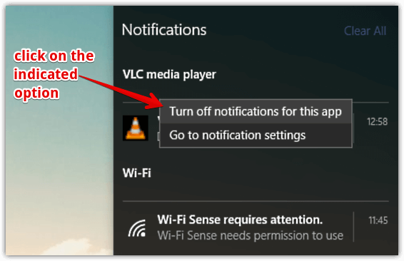 windows 10 disable notifications from action center