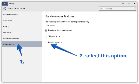 windows 10 enable developer mode