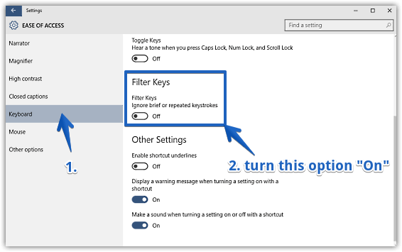 windows 10 enable filter keys