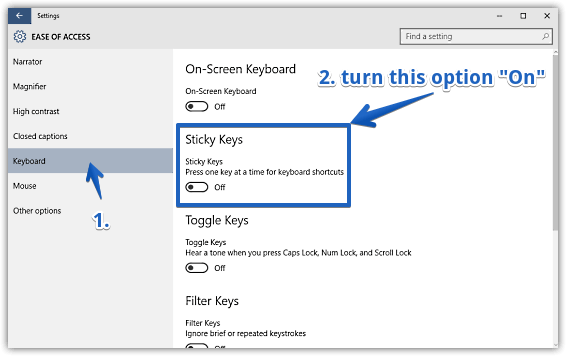 windows 10 enable sticky keys