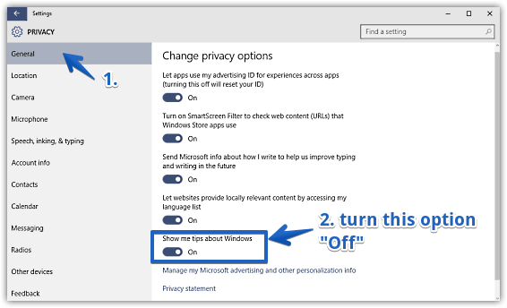 windows 10 hide tips