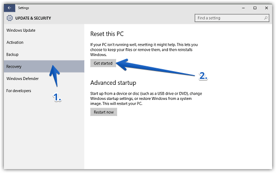 windows 10 reset computer