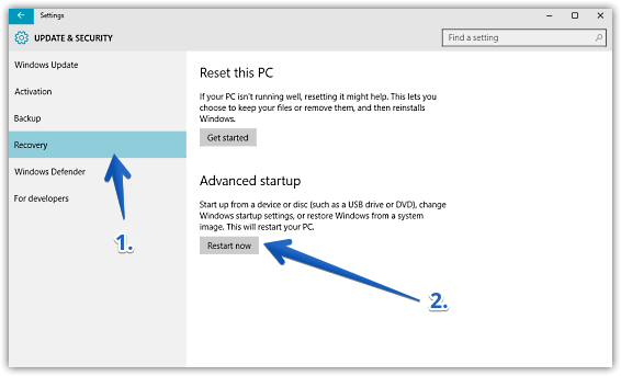 windows 10 restart pc for advanced options