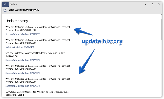 windows 10 update history