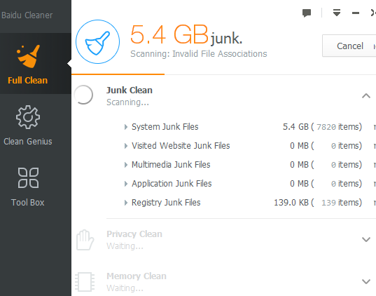 Baidu Cleaner- scan and remove junk items from PC