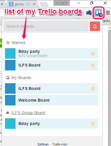 Chrome extension to view the list of Trello boards in just one-click