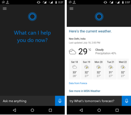 Cortana on Android Homescreen