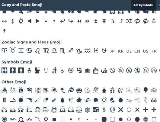 Emoji available in different categories