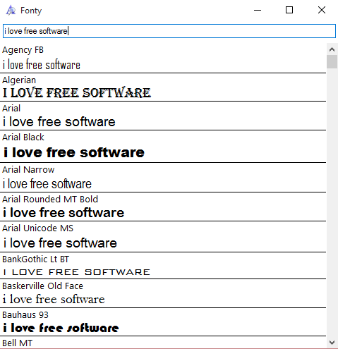 Fonty- preview installed fonts with custom text