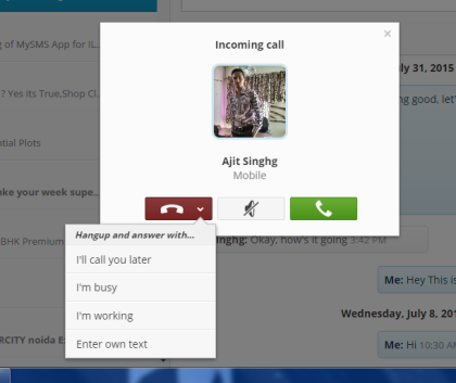 Incoming Call Pop-up